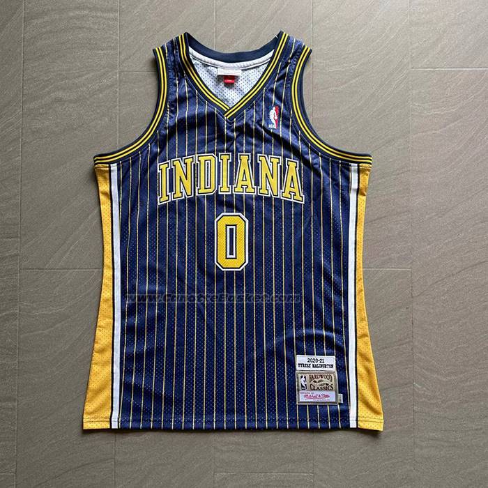 Maglia Indiana Pacers Tyrese Haliburton No 0 Mitchell & Ness 2020-21 Blu
